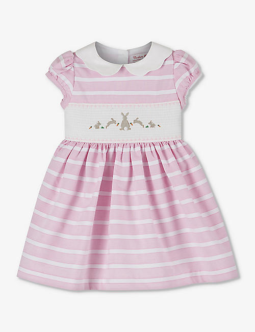TROTTERS: Bunny striped cotton dress 3-24 months
