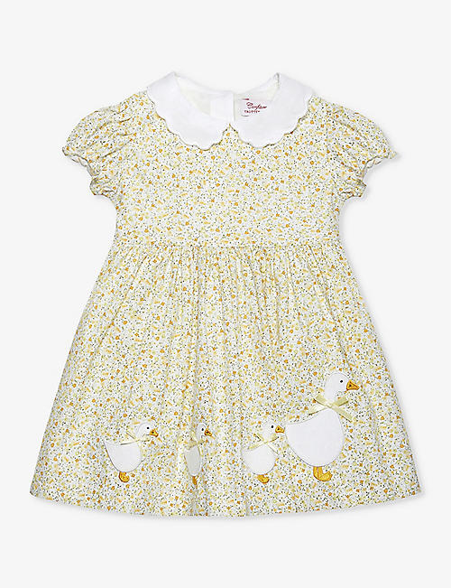 TROTTERS: Duck-embroidered collared cotton dress 3-24 months