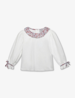 TROTTERS: Theresa floral-collar long-sleeve stretch-jersey top 2-11 years