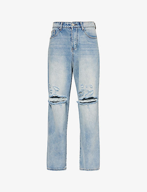 BASKETCASE: Lax distressed wide-leg jeans