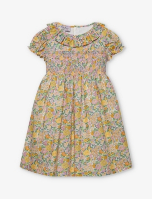 TROTTERS: Elysian frilled-collar floral-print cotton dress 2-4 years