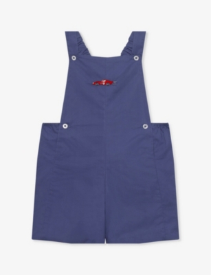 TROTTERS: Alexander car-embroidered cotton short dungarees 3 months-4 years