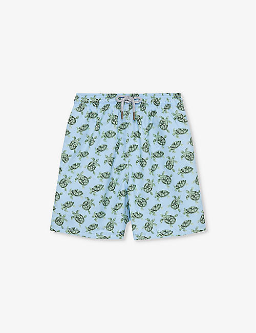 TROTTERS: Men's Daddy & Me turtle-print drawstring-waist swim shorts