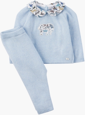 TROTTERS: Elephant-embroidered collared wool and cashmere-blend set 0-9 months
