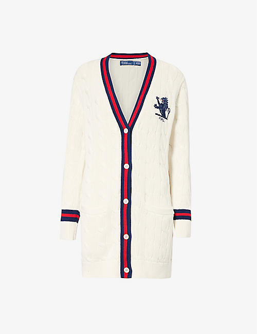POLO RALPH LAUREN: Crest brad-embroidered knitted cardigan
