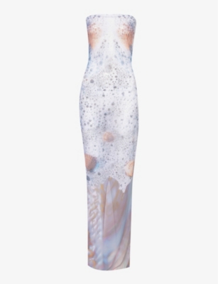 DI PETSA: Sea Foam graphic-print stretch-recycled-polyester maxi dress