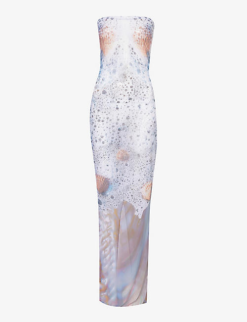 DI PETSA: Sea Foam graphic-print stretch-recycled-polyester maxi dress