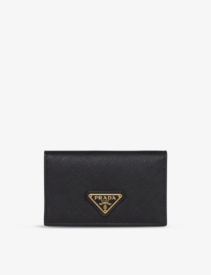 PRADA: Logo-plaque saffiano leather card holder