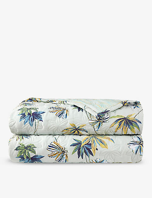 YVES DELORME: Tropical graphic-pattern double organic cotton-blend bed cover