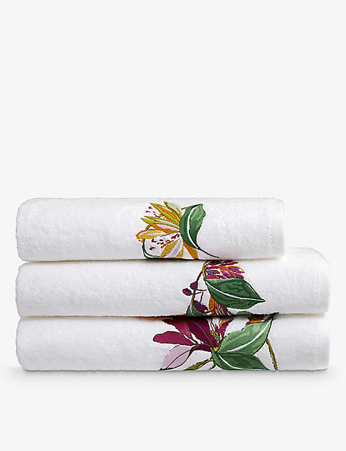YVES DELORME: Parfum graphic-pattern organic cotton-blend bath sheet 92cm x 160cm