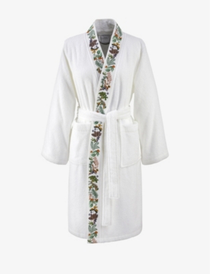 YVES DELORME: Jardins floral-embroidered organic cotton-blend bathrobe