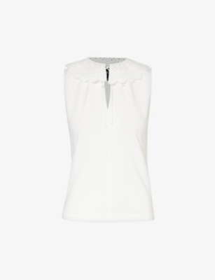 ME AND EM: Contrast-collar sleeveless cotton-blend top