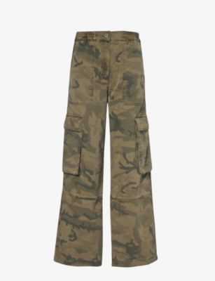 ME AND EM: Camo-print straight-leg mid-rise cotton trousers