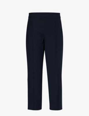 VINCE: Pinched-seam tapered-leg mid-rise stretch linen-blend trousers