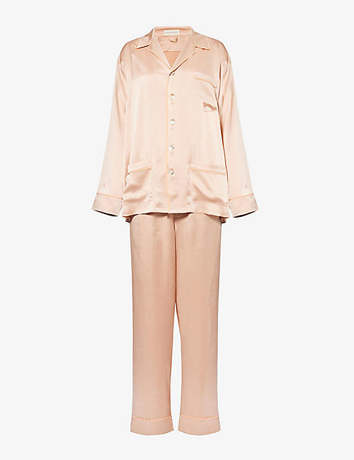 OLIVIA VON HALLE: Yves contrast-piping silk pyjama set