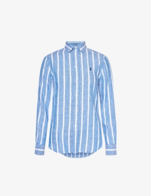 POLO RALPH LAUREN: Stripe-pattern relaxed-fit linen shirt