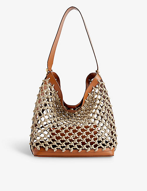 STELLA MCCARTNEY: Knotted brand-charm linen and faux-leather tote bag