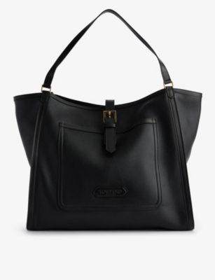 TOM FORD: Branded-patch leather tote bag