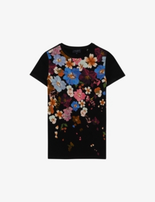 TED BAKER: Bealaa floral-print slim-fit stretch-jersey T-shirt