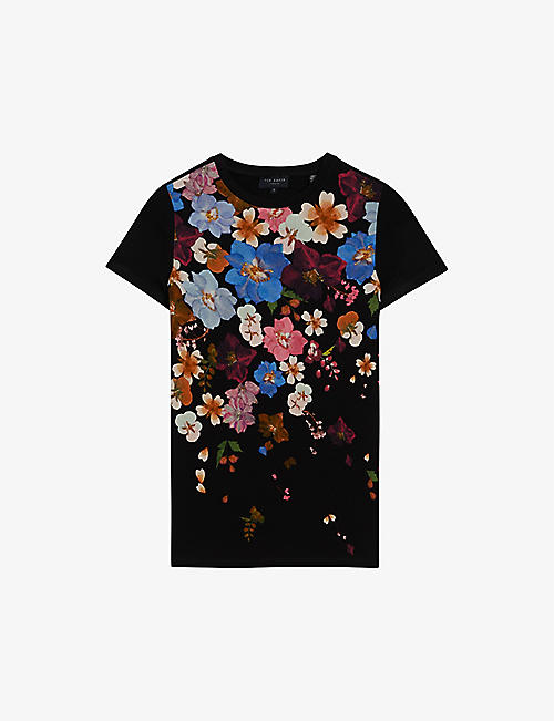 TED BAKER: Bealaa floral-print slim-fit stretch-jersey T-shirt