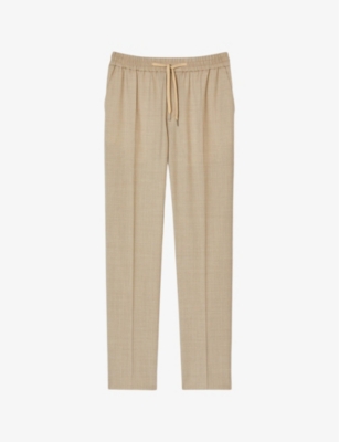 SANDRO: Elasticated-waist straight-leg mid-rise virgin-wool trousers
