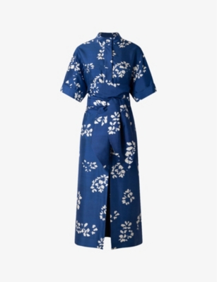 SOEUR: Andora floral-print self-tie silk midi dress