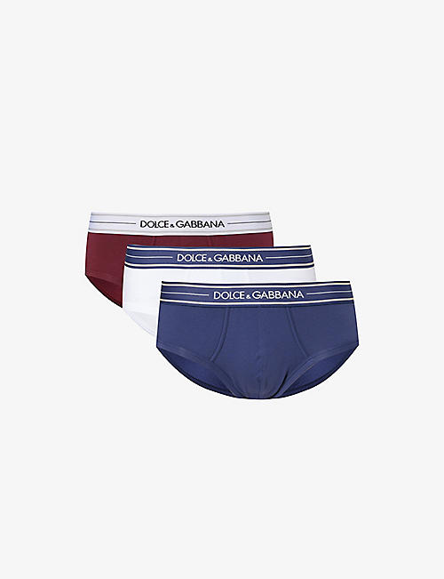DOLCE & GABBANA: Branded-waistband pack of three stretch-cotton briefs