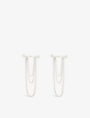 PANCONESI: Barbell chandeliers rhodium-plated brass earrings