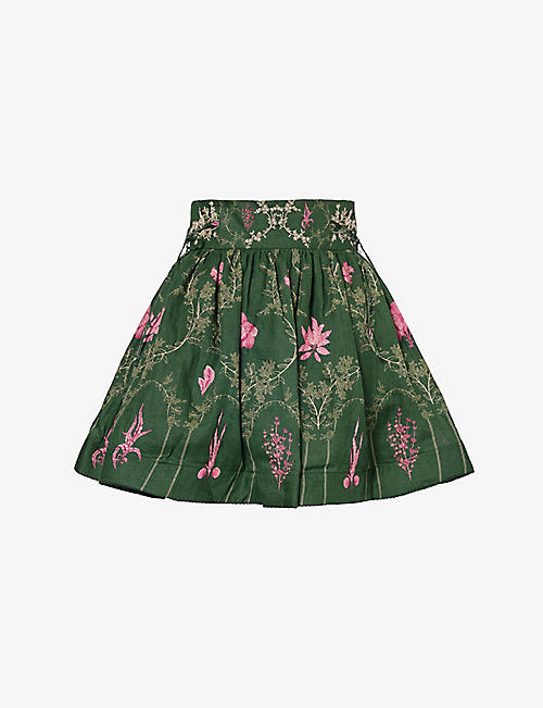 AGUA BY AGUA BENDITA: Nori Encaje voluminous printed linen mini skirt