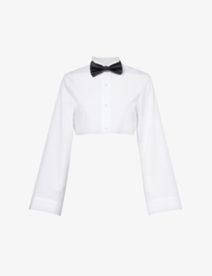 NOIR KEI NINOMIYA: Long-sleeved bowtie-embellished cotton-poplin shirt