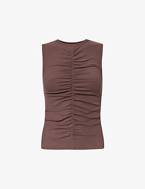 PAIGE: Sidonia round-neck slim-fit stretch-woven top