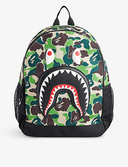 A BATHING APE: Kids' Camo Shark canvas backpack