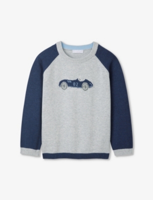 THE LITTLE WHITE COMPANY: Racing-car motif organic-cotton jumper 2-6 years
