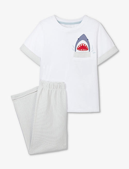 THE LITTLE WHITE COMPANY: Shark-motif stripe cotton pyjama set 1-6 years