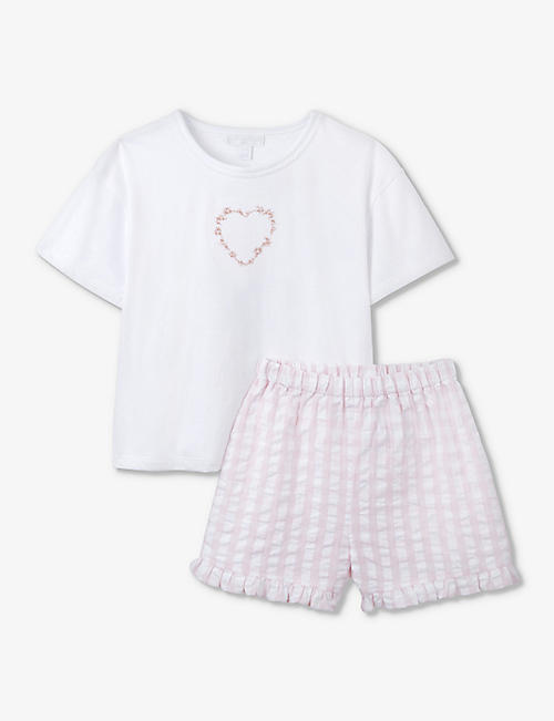 THE LITTLE WHITE COMPANY: Heart-embroidered gingham organic-cotton pyjamas 7-12 years