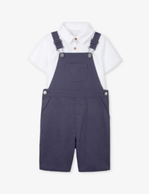 THE LITTLE WHITE COMPANY: Polo-top branded-hardware organic-cotton dungarees 18 months-6 years