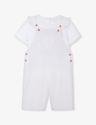 THE LITTLE WHITE COMPANY: Heart-embroidered striped organic-cotton dungarees 0-18 months
