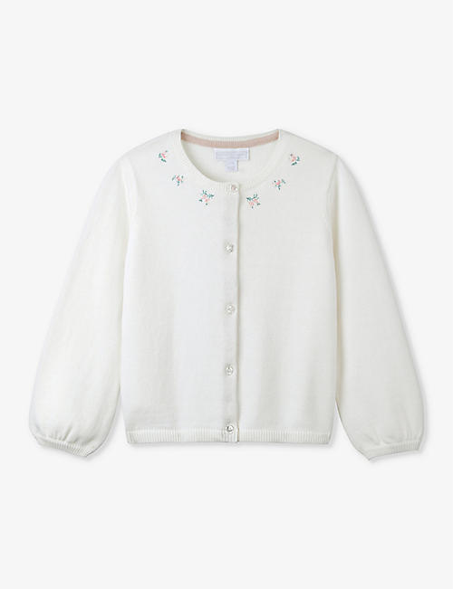 THE LITTLE WHITE COMPANY: Floral-embroidery knitted organic-cotton cardigan 0-18 months