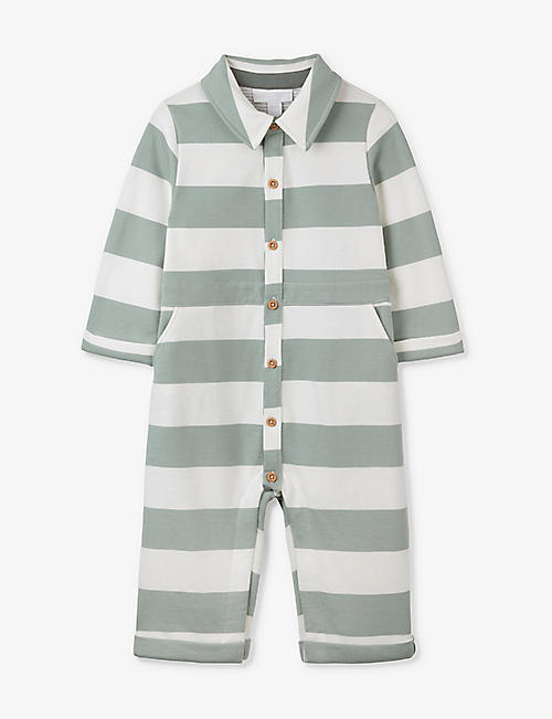 THE LITTLE WHITE COMPANY: Patch-pocket striped organic-cotton romper 0-24 months
