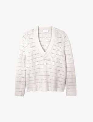THE WHITE COMPANY: V-neck textured-stitch cotton jumper