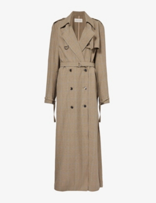 DRIES VAN NOTEN: Check-pattern long woven trench coat