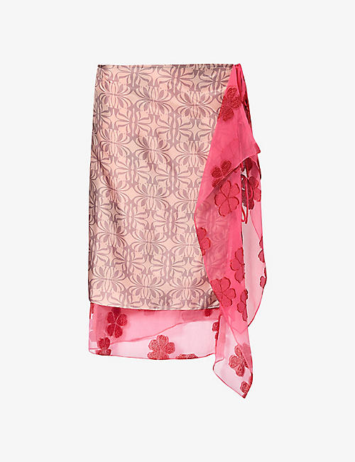 DRIES VAN NOTEN: Floral-print mid-rise silk-blend midi skirt