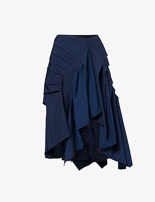 DRIES VAN NOTEN: Gathered asymmetric-hem woven midi skirt
