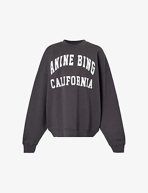 ANINE BING: Miles branded-print organic cotton-jersey sweatshirt