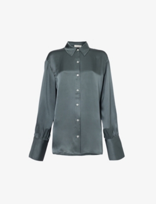 ANINE BING: Monica elongated-cuff silk shirt