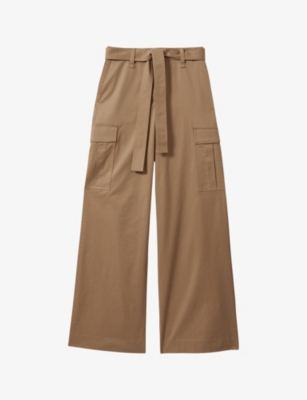 REISS: Malia self-tie wide-leg high-rise stretch-cotton cargo trousers