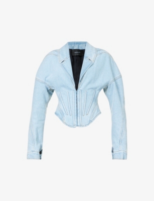 MUGLER: Corset-boning contrast-stitching organic-denim jacket