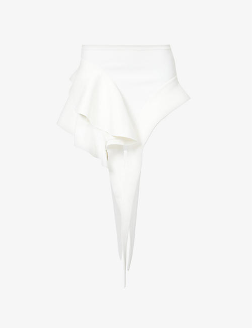 MUGLER: Asymmetric-hem slim-fit stretch-woven mini skirt