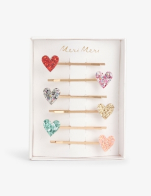 MERI MERI: Heart-shaped glittered pack of six hair slides