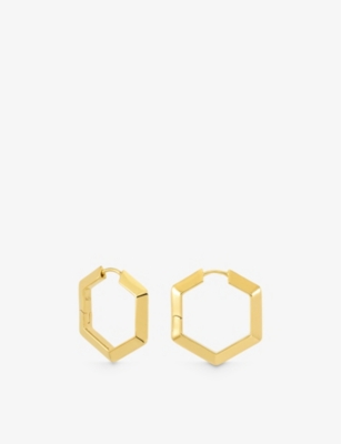 RACHEL JACKSON: Large bevelled hexagon-shape 22ct gold-plated sterling silver hoop earrings